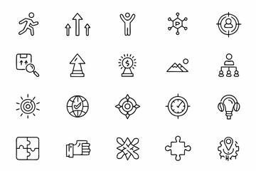 A sleek set of one-line designs visualizing progress through action, strategy, and innovation. Ideal for personal development visuals and tech product branding.