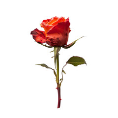 Obraz premium Single vibrant orange-red rose on black background