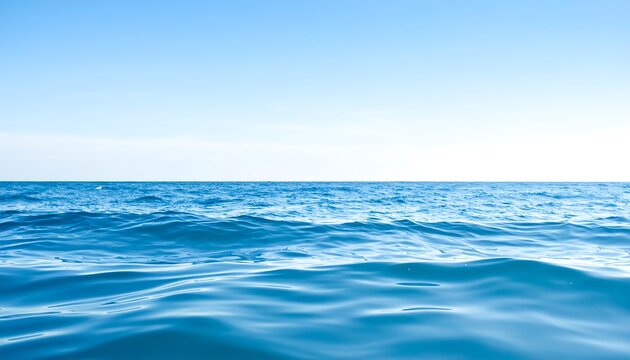 Calm ocean waves meet a clear blue sky on a sunny day