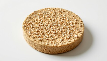 a high resolution, ultra sharp isolated natural sponge pad made from pressed wildflower, placed on a pure white background with no shadow or minimal soft shadows only