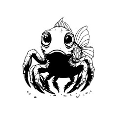 The whimsically unique creature combines a fish head with spider legs, a fantastical, creative illustration