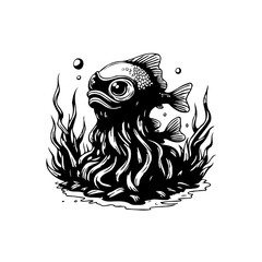 Whimsical underwater world the enchanting fish explores the depths with mysterious kelp forest