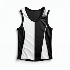 A modern monochrome athletic tank top displays a stylish color block design on white background