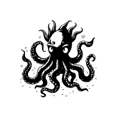 Adorable octopus cartoon illustration with big eyes and heart shaped bubbles perfect nautical theme artwork