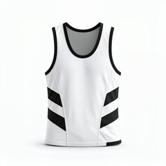 Sleeveless athletic shirt with bold contrasting stripes, minimalistic apparel on white background