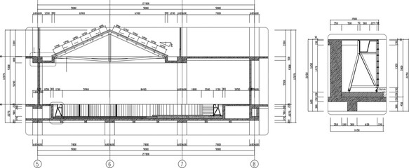 Vector sketch illustration of architectural engineering design drawing of swimming pool detail with shower room
