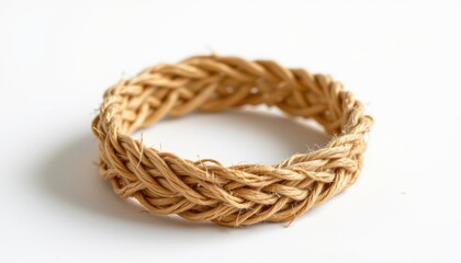 a high resolution, ultra sharp isolated wellness wristband made from sisal fiber, placed on a pure white background with no shadow or minimal soft shadows only