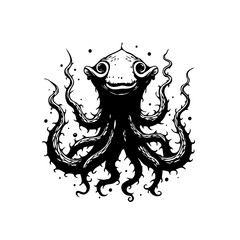 Whimsical octopus illustration, a charming sea creature with swirling tentacles and playful eyes, underwater concept