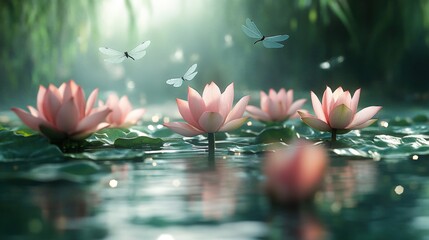 Serene Water Lilies Blooming in Tranquil Pond