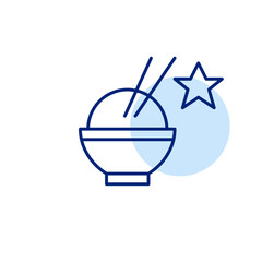 Rice bowl, chopsticks and star. Premium Asian cuisine. Pixel perfect, editable stroke vector icon