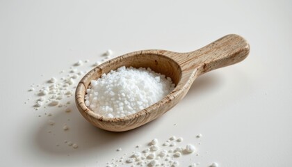 a high resolution, ultra sharp isolated bath salt scoop made from linen fabric, placed on a pure white background with no shadow or minimal soft shadows only