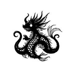 Detailed illustration of a whimsical chinese dragon with intricate scales against a clean white background