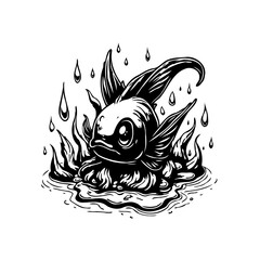 Enigmatic fish illustration emerges from the depths a monochrome aquatic adventure in bold style illustration artwork