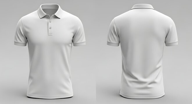 White polo shirt mockup with front and back views. Blank template for clothing design isolated on a plain background. - Powered by Adobe