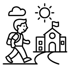 Minimalist Black and White Vector of Schoolboy Walking to School