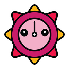 Cheerful timer or stopwatch embedded in a sun shape, with a cute pink face—great for schedule, alarm, or sunny-themed graphics.