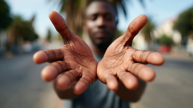 A man with his hands open, showing his palms. Concept of openness and trust