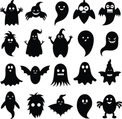 A fun vector set of cute Halloween monsters and animals in silhouette for a festive design