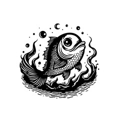 A stylized fish swimming in turbulent waters, evoking a sense of dynamic energy illustration art