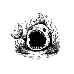 Enigmatic deep sea creature lurking in the mysterious abyss with fearsome teeth and surreal design for artistic expression