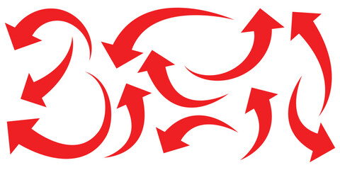 Set of curved arrows in various directions for design and navigation concepts. curved arrow png, curved arrow icon isolated on white background.