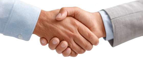 Two hands engaged in a firm handshake, symbolizing agreement or partnership.