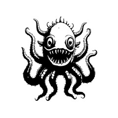 Creepy octopus cartoon illustration a whimsical and slightly spooky sea creature drawing with many tentacles
