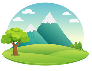 Fototapeta premium Mountain, tree and vector landscape for children's fairy tale book or background