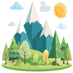 Mountain, tree and vector landscape for children's fairy tale book or background