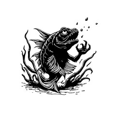 A captivating monochrome illustration of a fantastical creature with menacing features and dynamic details for artwork