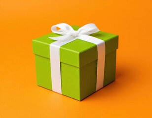 Obraz premium gift box with ribbon on orange background.