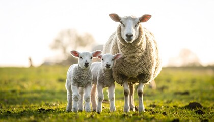 Obraz premium Farm Family: Adorable Sheep and Lambs
