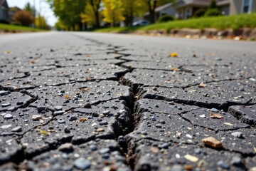 Obraz premium cracked asphalt releasing dust increases exposure to airborne particles for humans animals and plants contributing to health problems and ecosystem degradation no strange characters here