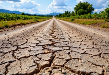 cracked asphalt roads generate dust that can lead to soil contamination reducing plant growth and impacting food security in agricultural regions near highways no unusual punctuation here