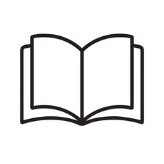 Minimalist open book line icon. A simple vector graphic symbol representing knowledge, reading, literature, and education.