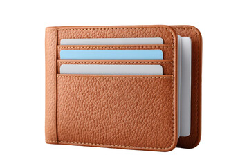 Naklejka premium A brown leather wallet with multiple card slots, showcasing its textured surface and organized compartments for cards.