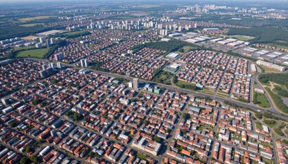 Obraz premium aerial images allow for observing the density of buildings and population clusters revealing social economic patterns and urban growth trends across the metropolitan area