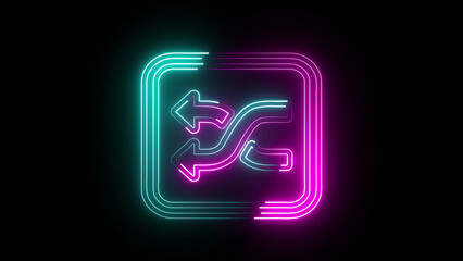 A glowing neon left arrow icon in bright cyan, featuring a sharp, clean design with a bold outline, symbolizing direction, navigation, and backward movement in style.

