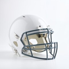Naklejka premium Isolated pristine football helmet exhibiting sleek design against clean field on white background