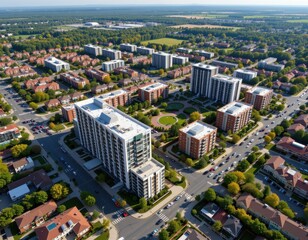 from an aerial vantage point mixed use developments stand out showing integration of residential commercial and recreational spaces for balanced urban living