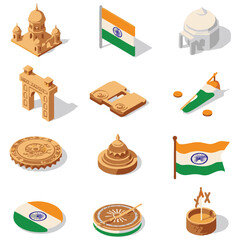 Indian landmarks, food, flags, replicas ideal for travel websites, educational materials, cultural presentations, and tourism brochures. Great diversity showcase