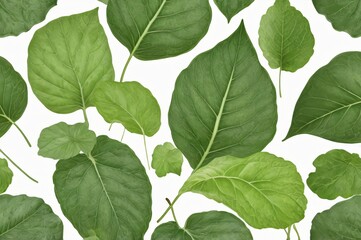Green leaves pattern, botanical illustration, white background, design element