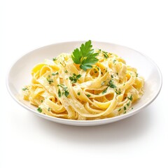 Creamy Fettuccine Alfredo Pasta Dish in White Bowl Isolated on White Background Delicious Italian Food