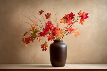 Japanese Maple Branches in Dark Ceramic Vase