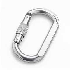 Shiny metal carabiner with a screw lock mechanism for secure connections on white background