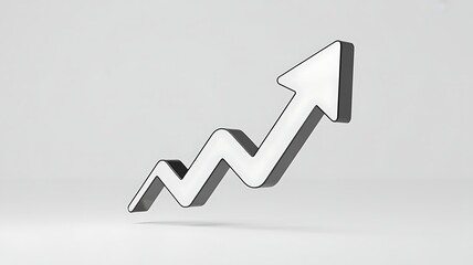 Silver 3d arrow graph showing upward trend and growth