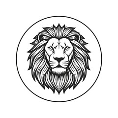 Fototapeta premium Detailed line art lion's head, encircled