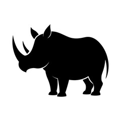 Rhino silhouette with large horn in profile perfect for safari visuals with transparent background