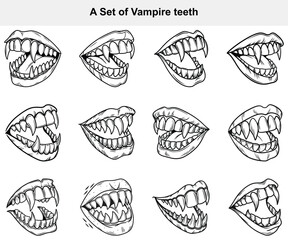 A Set of Vampire Teeth Illustrations