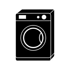 Washing machine silhouette icon with round door great for laundry visuals with transparent background  